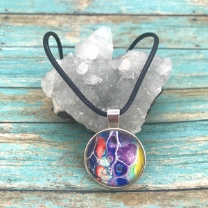 Purple Blue Orange Fluid Art Necklace