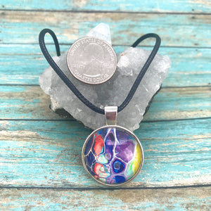 Purple Blue Orange Fluid Art Necklace