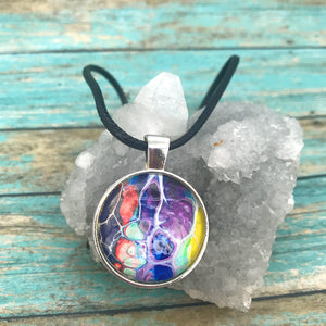 Purple Blue Orange Fluid Art Necklace