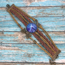 Load image into Gallery viewer, Deep Purple Fluid Art Braided Brown Leather Boho Bracelet
