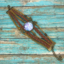 Load image into Gallery viewer, Purple Fluid Art Braided Brown Leather Boho Bracelet
