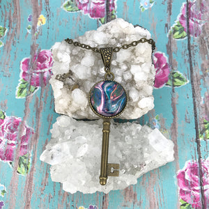 Vintage Key 67 Fluid Art Necklace