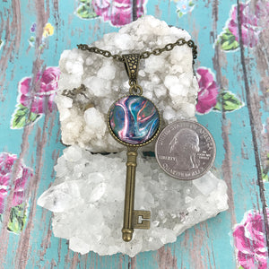 Vintage Key 67 Fluid Art Necklace