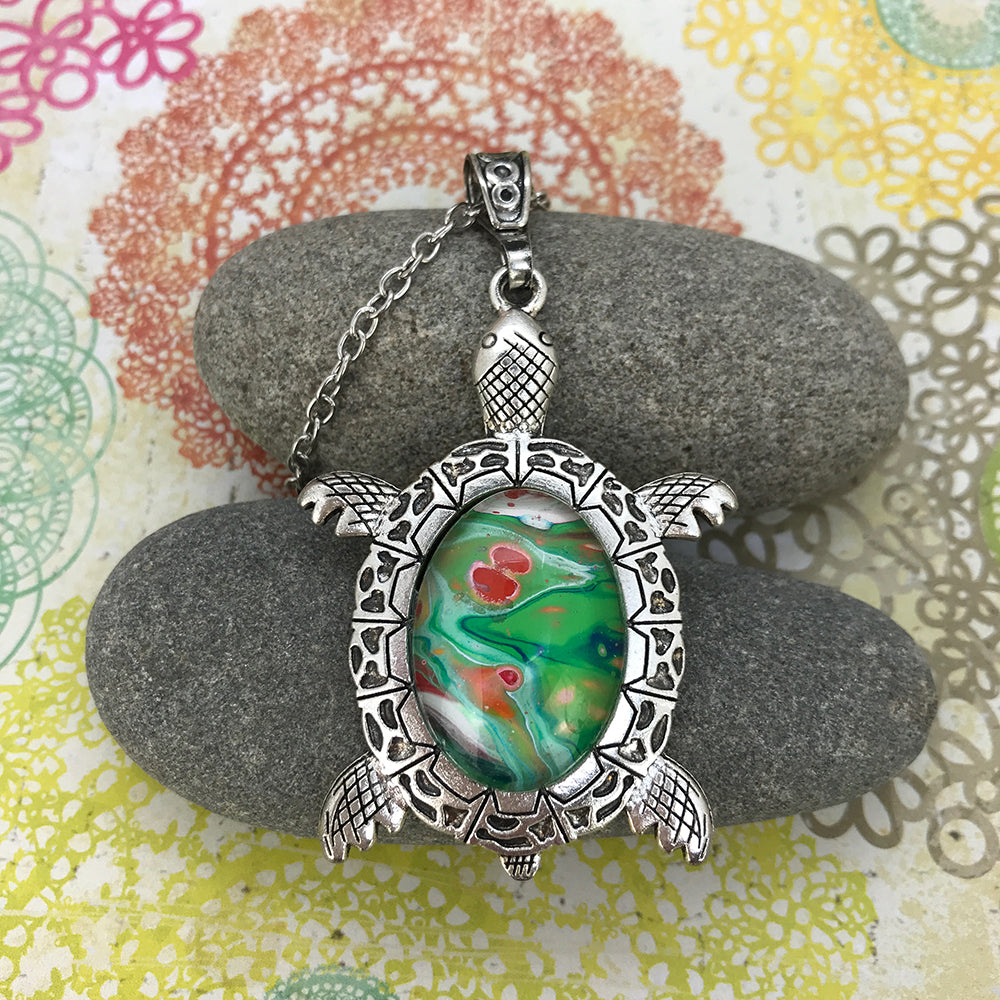 Green Turtle Wearable Art Necklace
