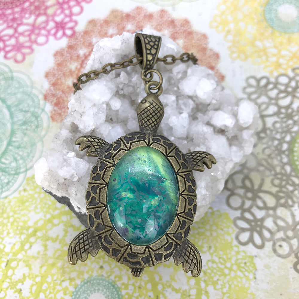 Lucky Green Turtle Wearable Art Necklace