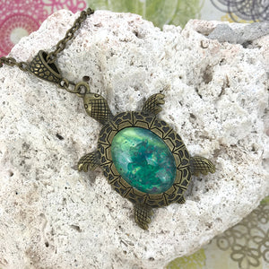 Lucky Green Turtle Wearable Art Necklace