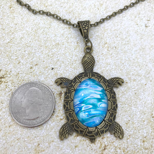 Blue Bronze Turtle Wearable Art Necklace