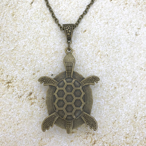 Blue Bronze Turtle Wearable Art Necklace