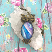 Load image into Gallery viewer, Blue Purple Bronze Owl Art Necklace
