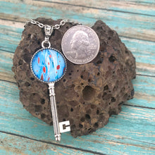 Load image into Gallery viewer, Blue Boho Vintage Silver Key Art Necklace
