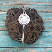 Load image into Gallery viewer, Blue Boho Vintage Silver Key Art Necklace
