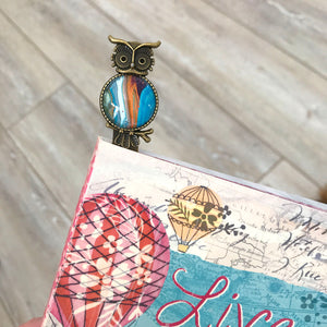 Orange Blue Owl Bookmark with Fluid Artwork