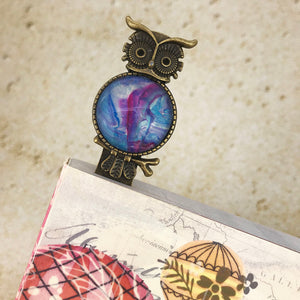 Blue Purple Owl Bookmark with Fluid Artwork