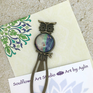 Purple White Owl Bookmark with Fluid Artwork