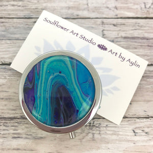 Stylish Pillbox with Blue Purple Abstract Artwork