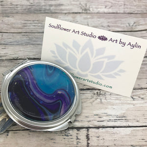 Compact Mirror with Blue Purple Artwork