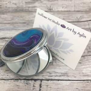Compact Mirror with Blue Purple Artwork
