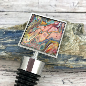 Wine Bottle Stopper with Fluid Artwork - Square