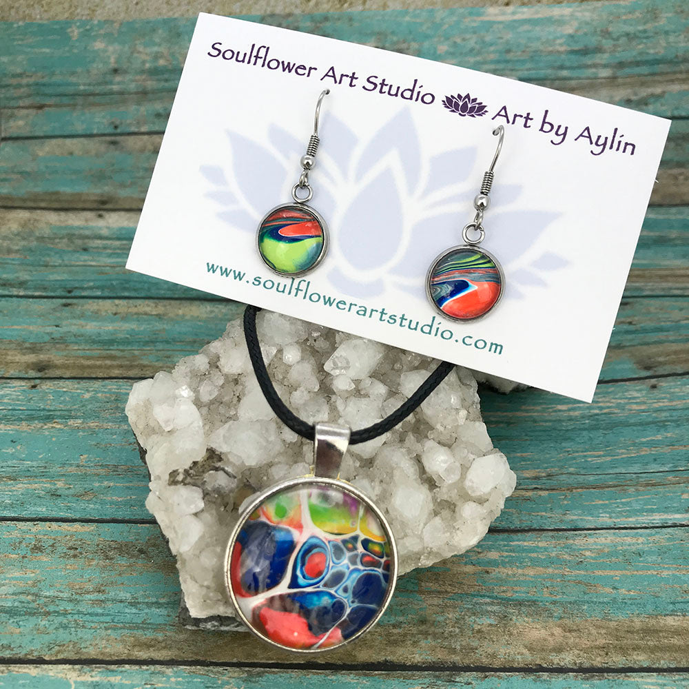 Colorful Abstract Necklace & Earrings Set