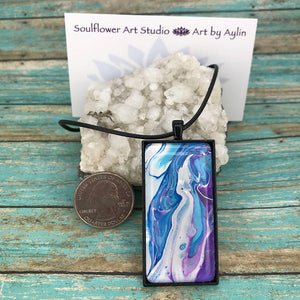Blue Purple White Abstract Artwork Necklace