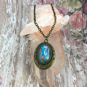 Blue Orange Oval Bronze Necklace