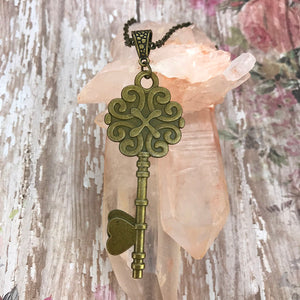 Purple Orange Bronze Vintage Key Necklace