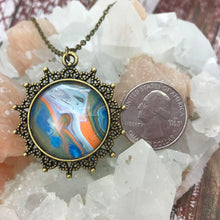 Load image into Gallery viewer, Orange Blue Fluid Art Bronze Snowflake Necklace

