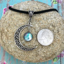 Load image into Gallery viewer, Crescent Moon Boho Blue White Fluid Art Necklace
