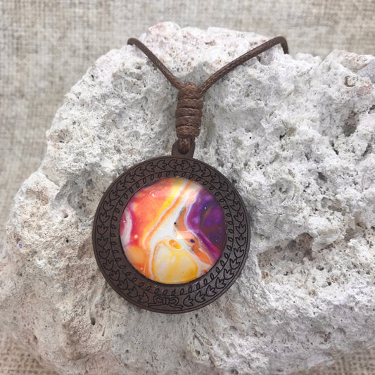 Eternal Flame Boho Abstract Art Wood Necklace